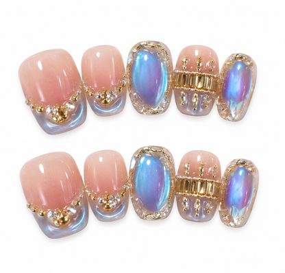 Blue Soirée – Iridescent Crystal Press-On Nails