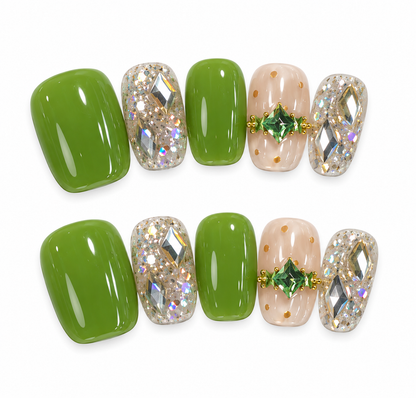 Lime Crystal – Green Jeweled Press-On Nails