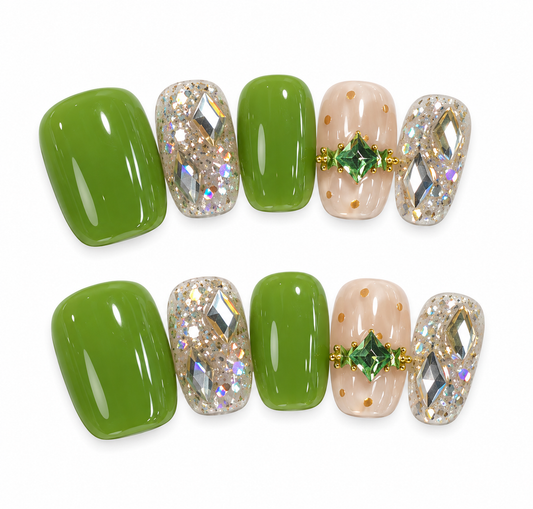 Lime Crystal – Green Jeweled Press-On Nails