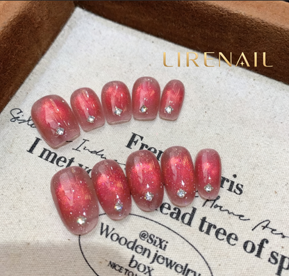 Rose Velvet Cat Eye Press-On Nails