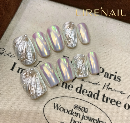 Iridescent Shell Glazed Press-On Nails