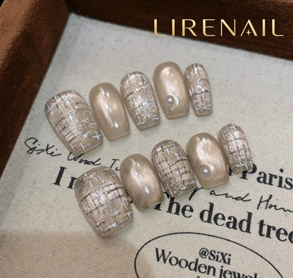 Champagne Tweed Cat Eye Press-On Nails