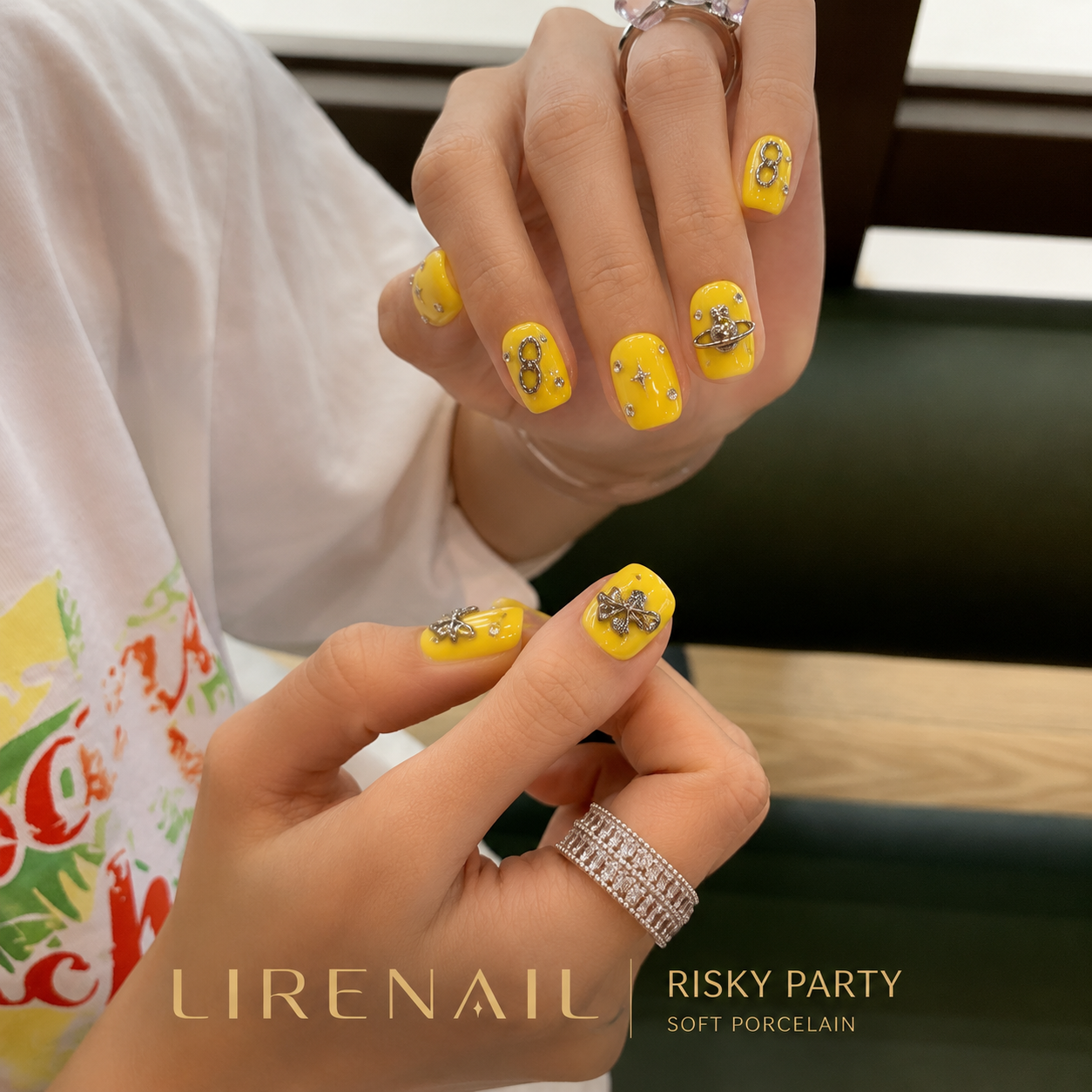 Risky Party – Yellow Crystal Bow Press-On Nails