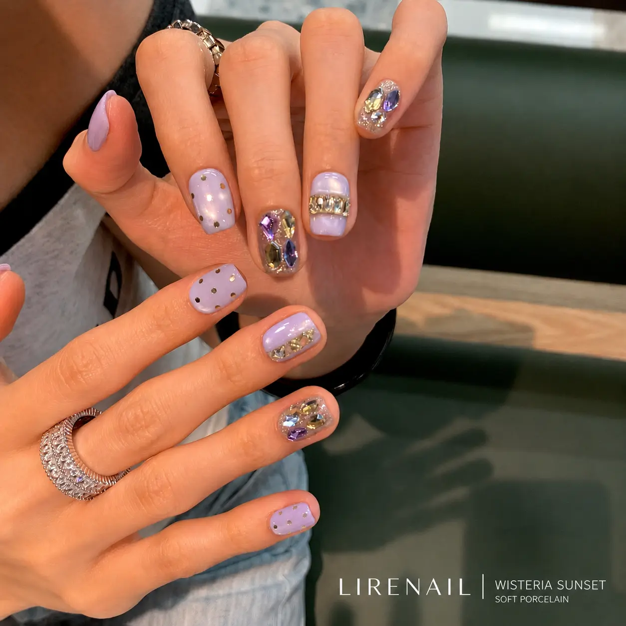 Wisteria Sunset – Lavender Crystal Bow Press-On Nails