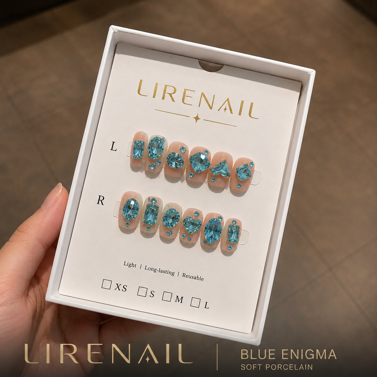 Blue Enigma – Blue Crystal Teardrop Press-On Nails