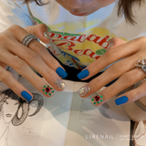 Monet Garden – Blue Matte Crystal Heart Press-On Nails