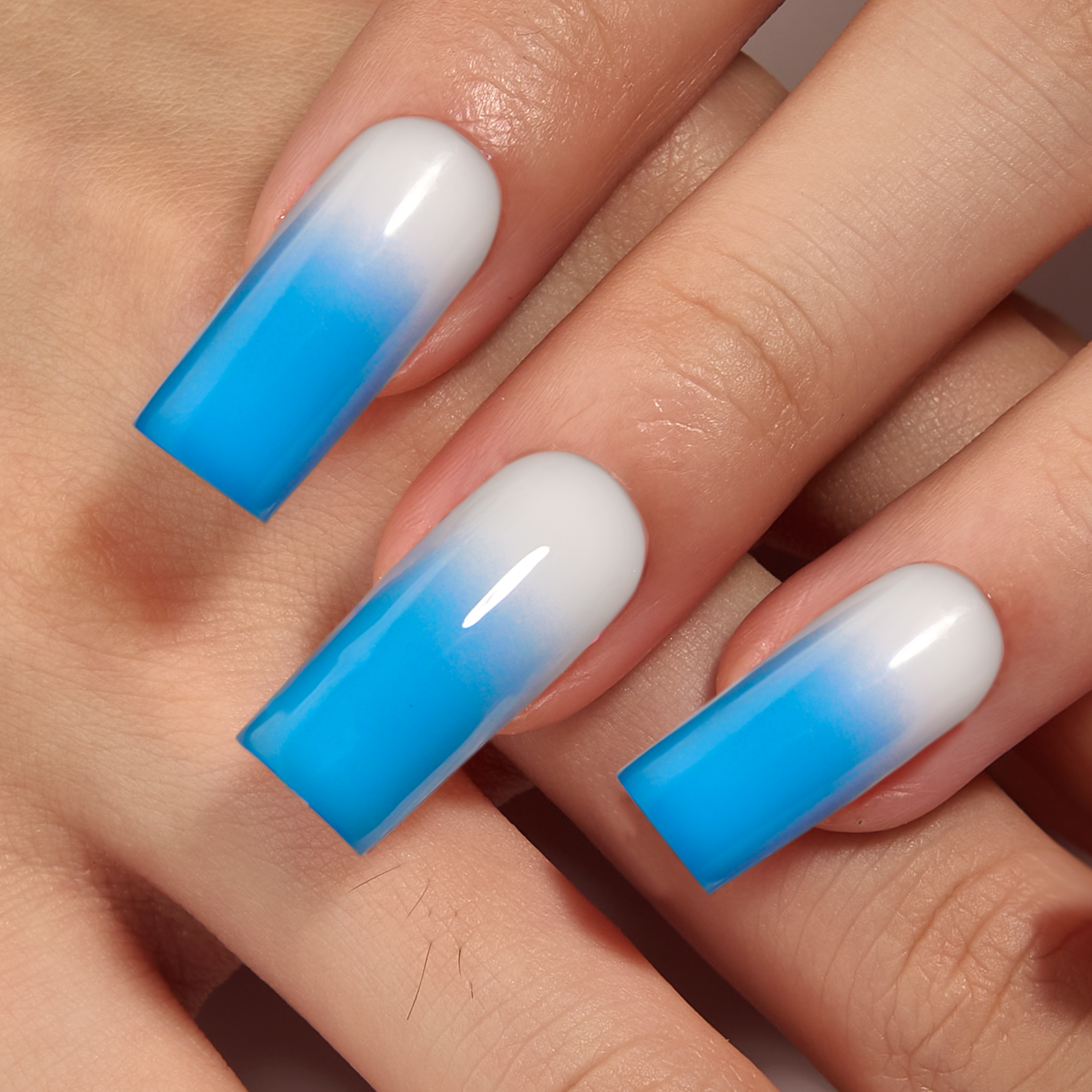 Arctic Fade long square press-on nails from the side