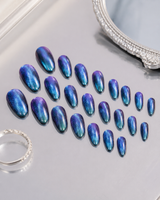Aurora Blue Cat Eye almond press-on nail set with accessories