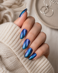 Aurora Blue Cat Eye almond press-on nails