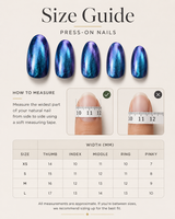 Aurora Blue Cat Eye almond press-on nail size guide