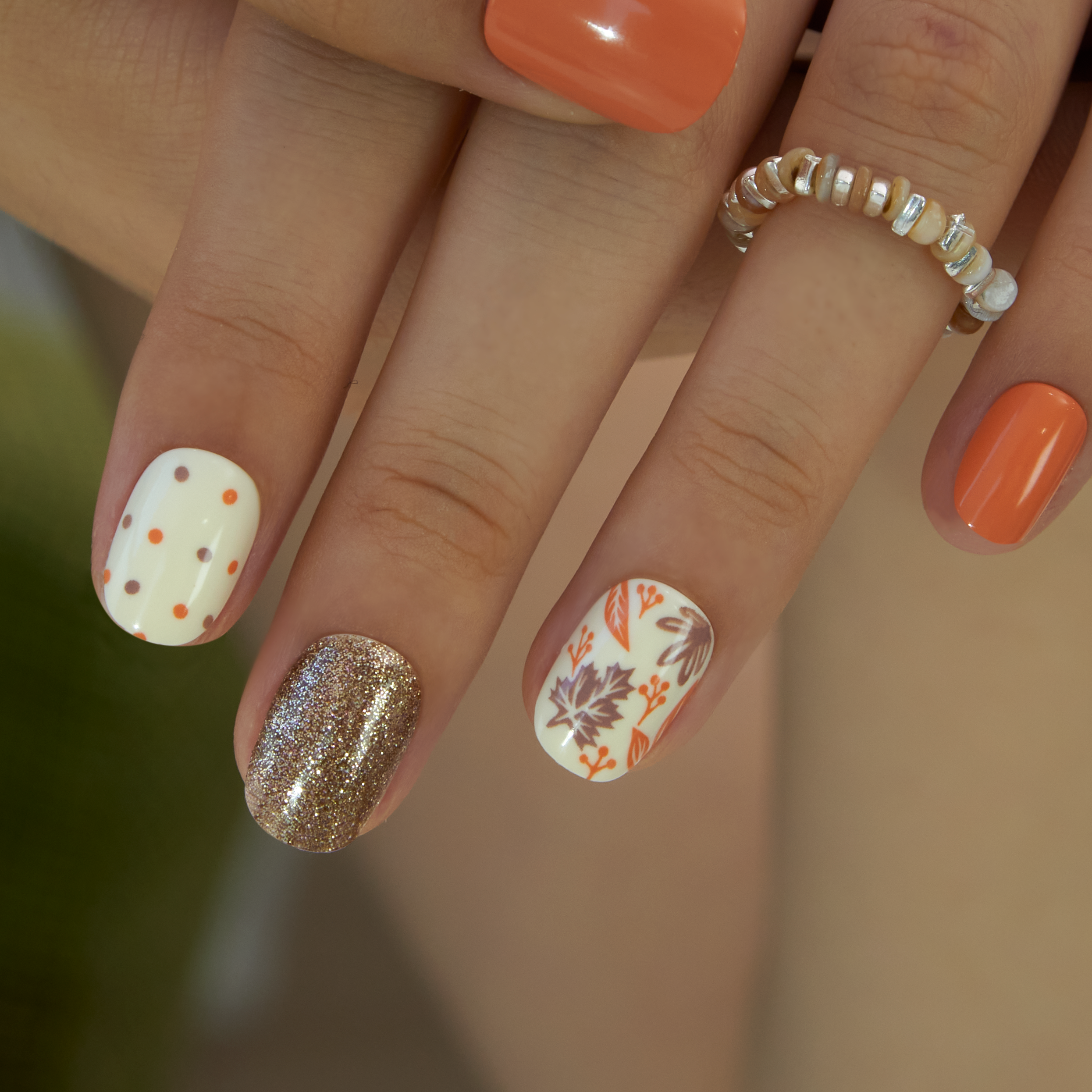Autumn Confetti Rs squoval nail detail