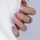 Designer s Pick | Azure Petals M Almond almond press-on nails
