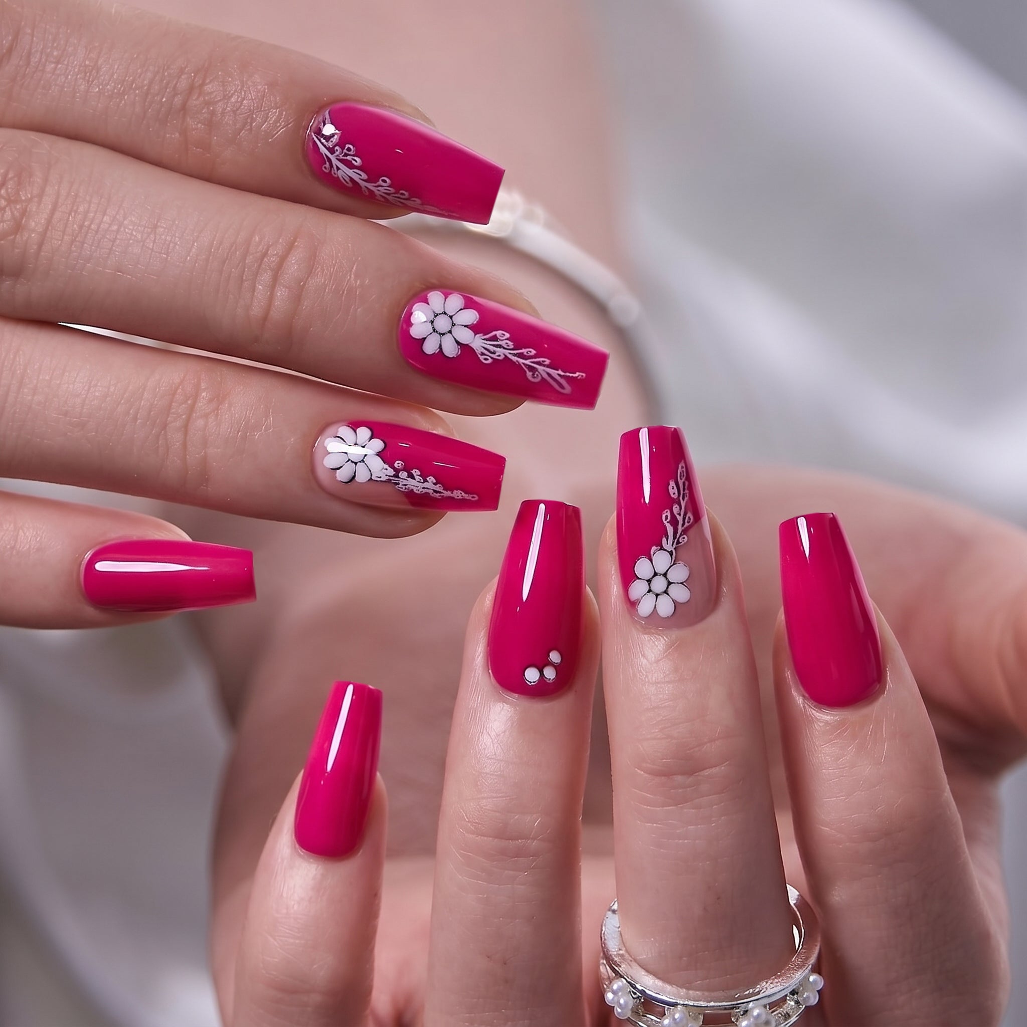 Berry Blossom M Coffin medium coffin press-on nails