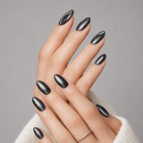 Black Cat Eye almond press-on nail set with accessories