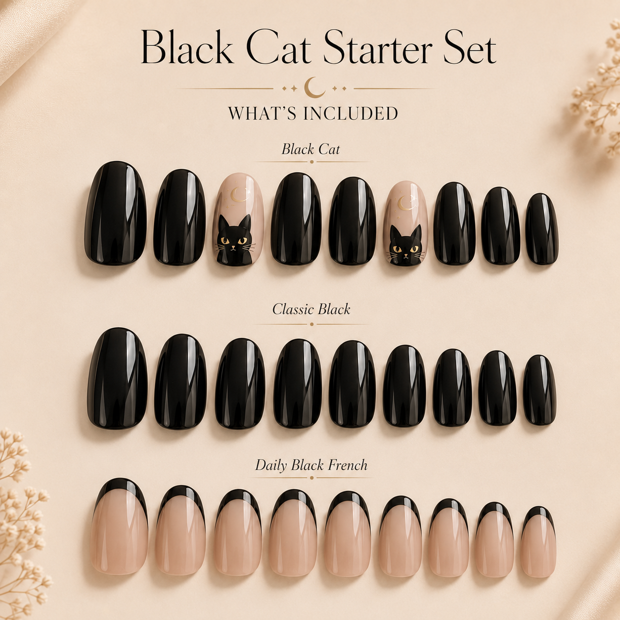 Black Oval Short press-on nails by Lirenail - side view