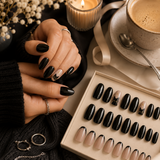 Black Oval Short press-on nails by Lirenail - front view