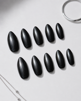 Black Almond Long press-on nails by Lirenail - detail view