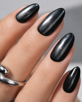 Black Almond Long press-on nails by Lirenail - wear effect