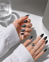 Black Almond Long press-on nails by Lirenail - side view