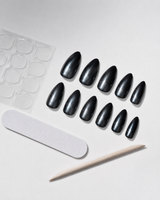 Black Almond Long press-on nails by Lirenail - package