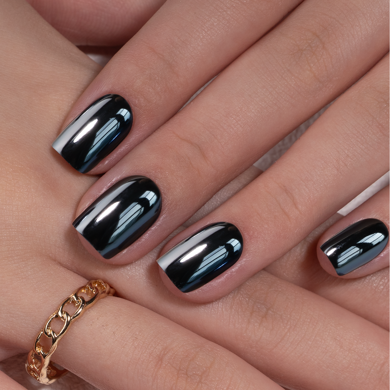 Black Mirror short squoval nail detail