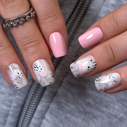 Blossom Whisper short squoval press-on nails