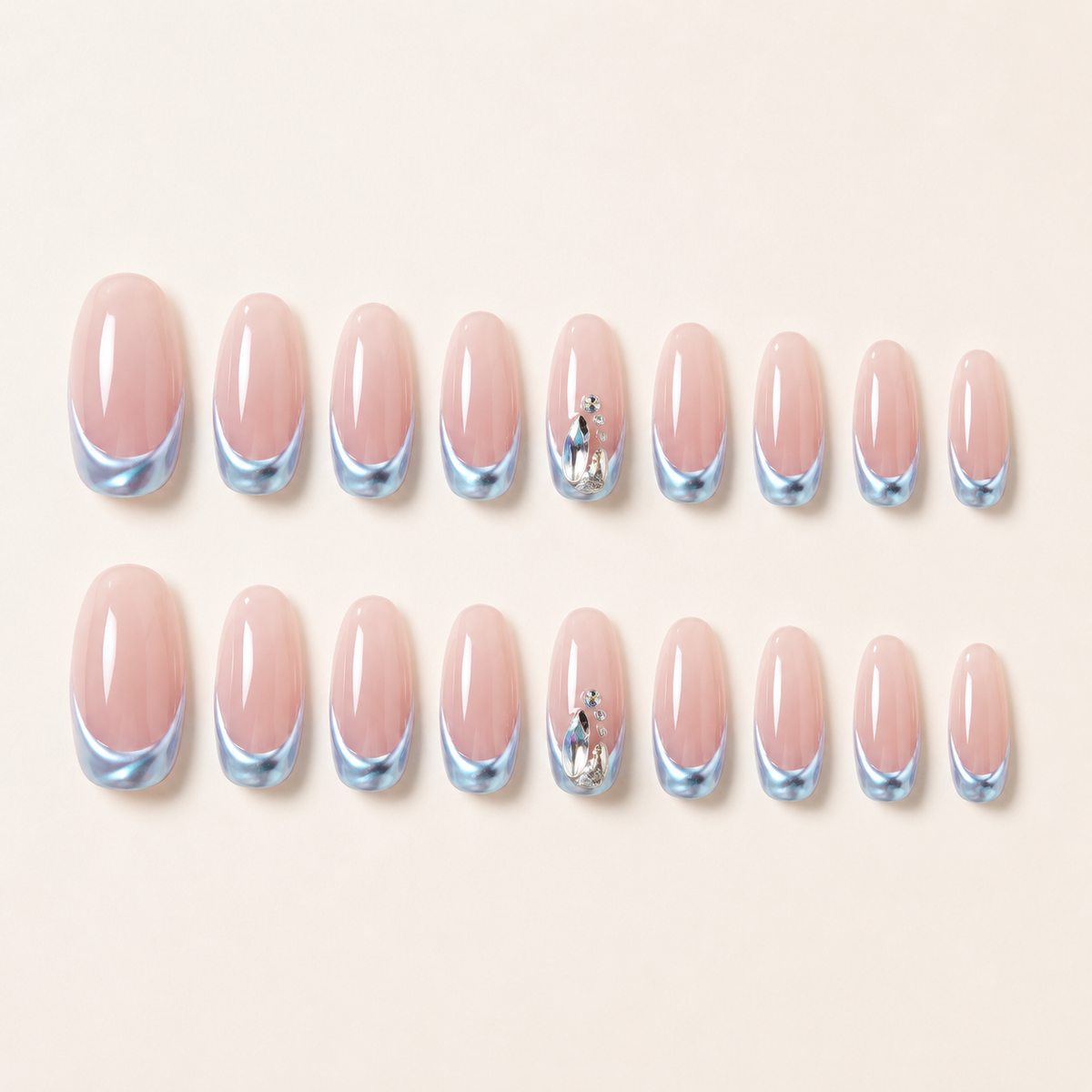 Blue Aura French long almond press-on nail set with accessories