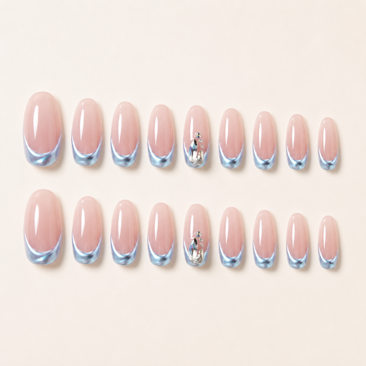 Blue Aura French long almond press-on nail set with accessories