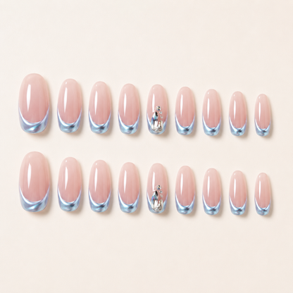 Blue Aura French long almond press-on nail set with accessories