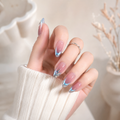Blue Aura French long almond press-on nails