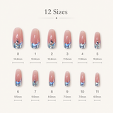 Blue Aura French long almond press-on nail size guide