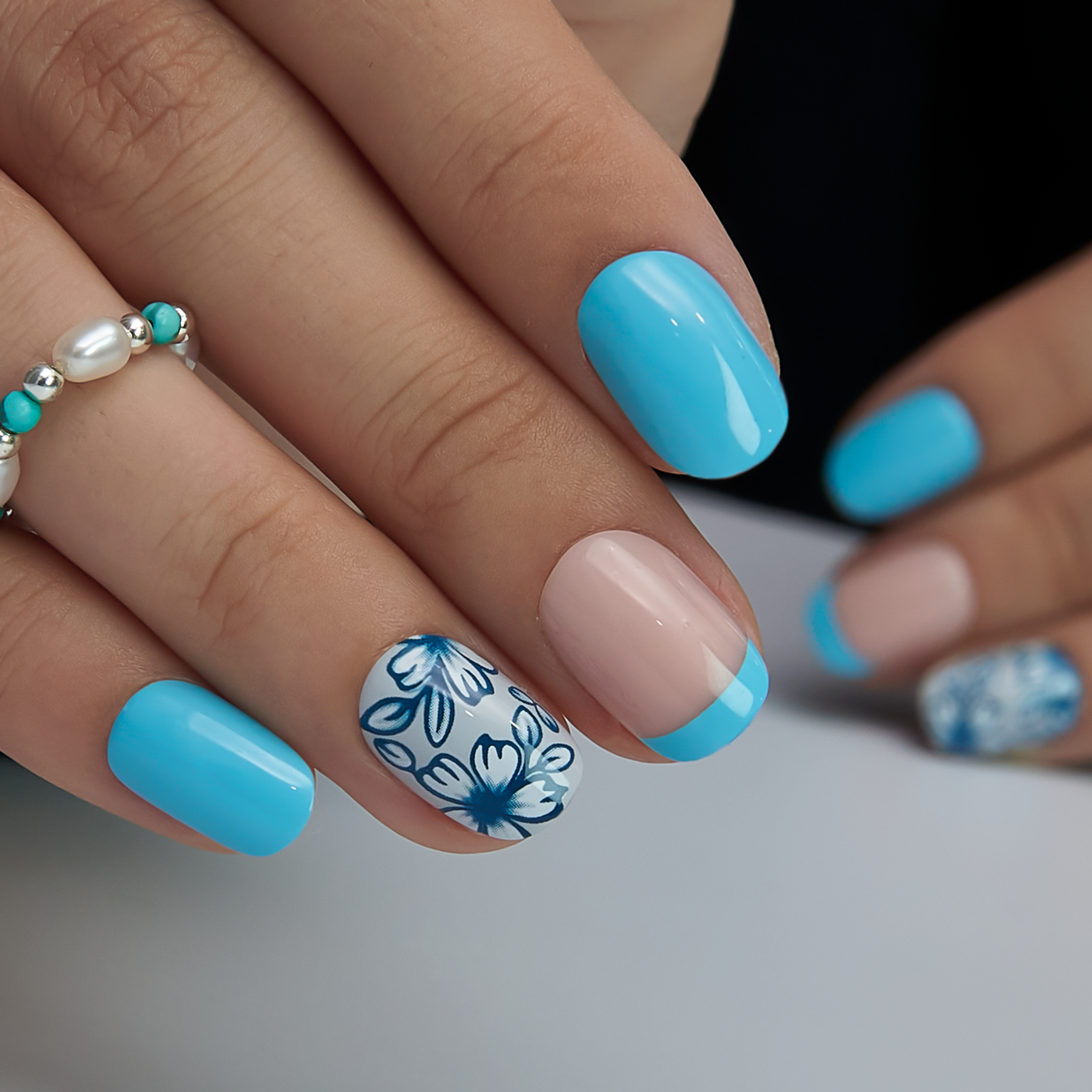 Blue Blossom Rs squoval nail detail