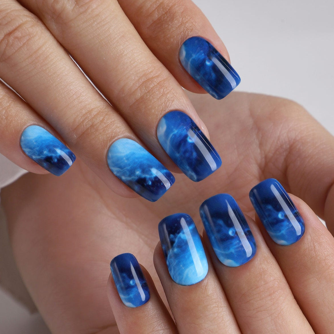 Blue Cosmos medium squoval press-on nail set with accessories
