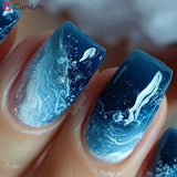 Blue Cosmos medium squoval press-on nails product view