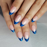 Blue Edge short almond nail detail