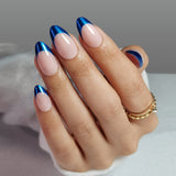 Blue Edge short almond press-on nails