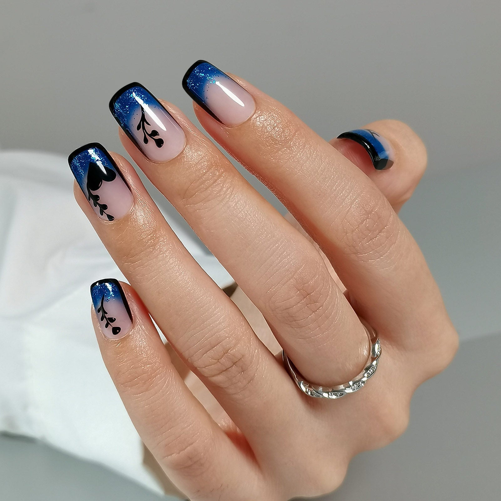 Blue Mirage medium squoval press-on nail set with accessories
