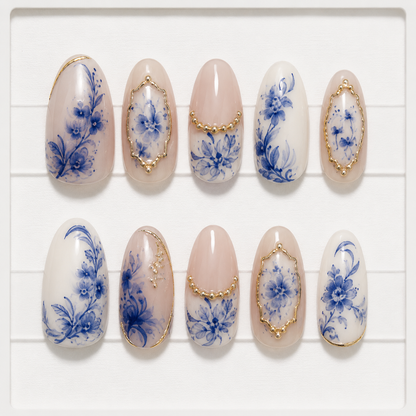 Blue Porcelain Floral Press-On Nails packaging