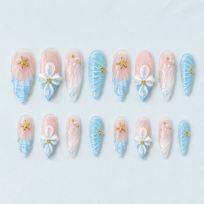 Blue Shell Bow Press-On Nails packaging