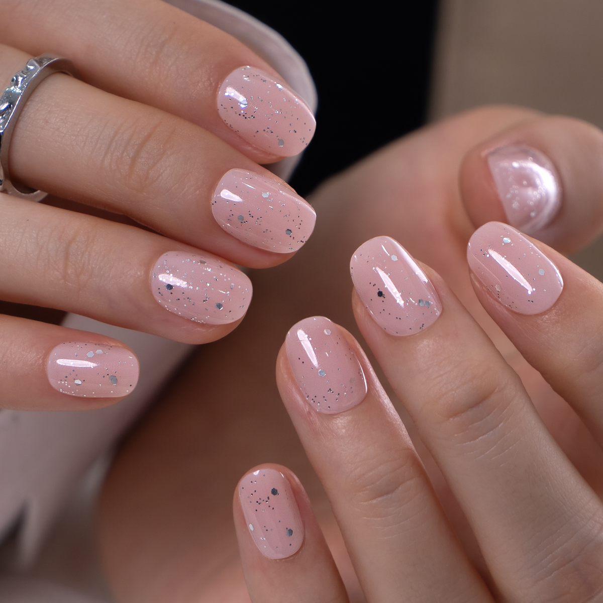 Blush Confetti RS Squoval squoval press-on nails