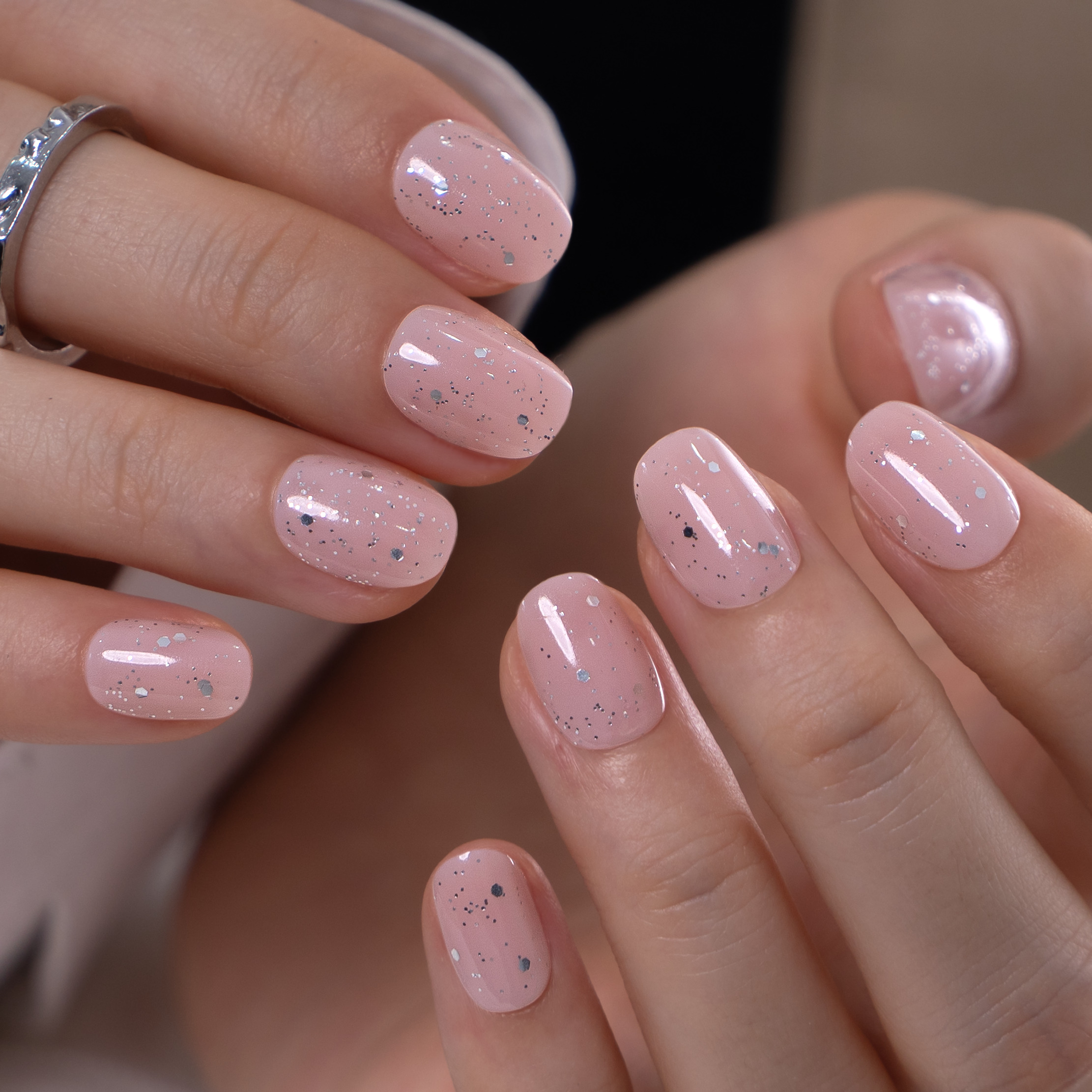 Blush Confetti RS Squoval squoval press-on nails