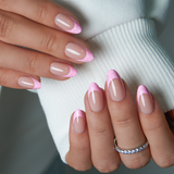 Blush Dot French short almond nail detail