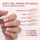 Blush French press-on nails worn on a hand