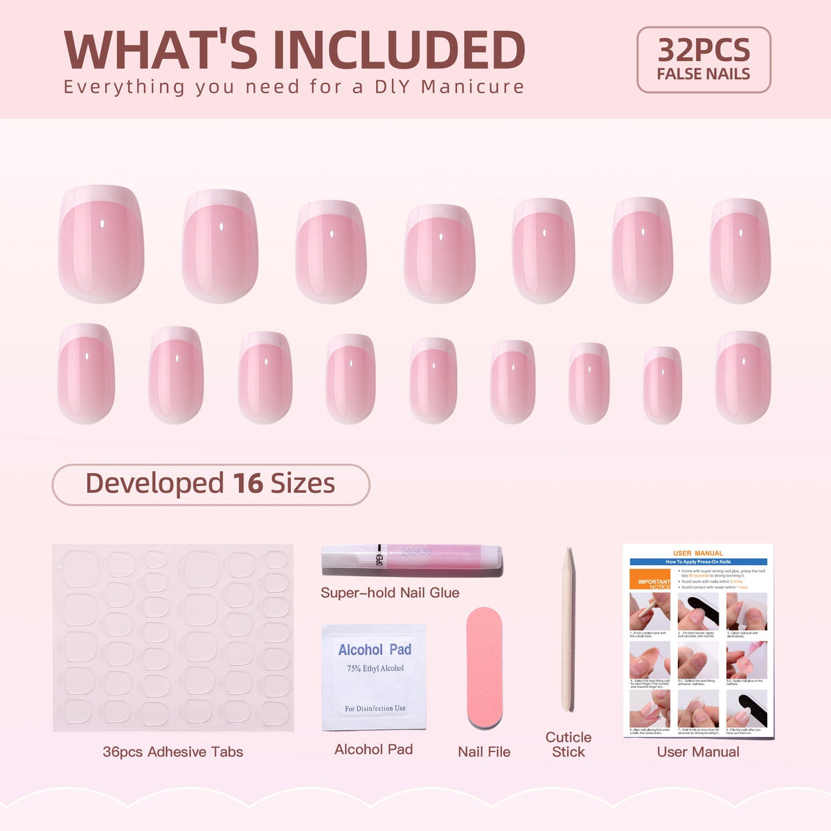 Blush French press-on nail set with accessories