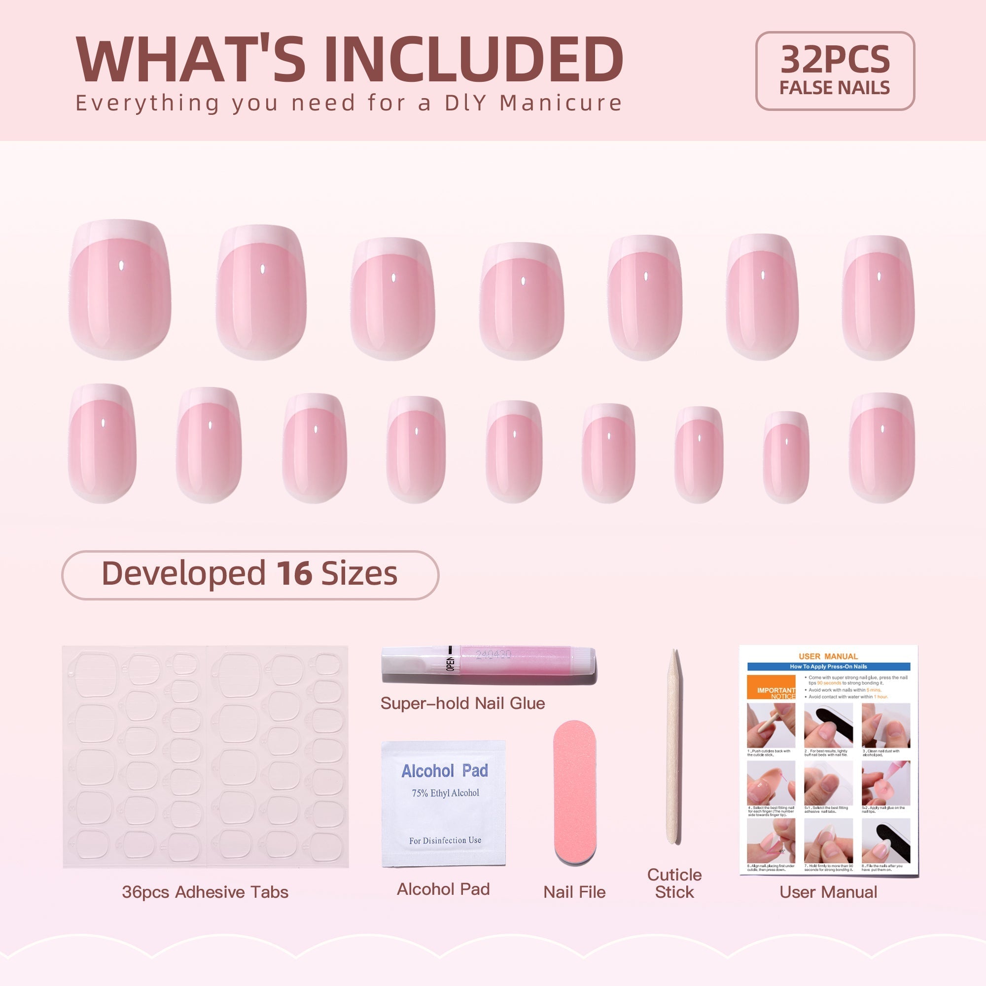 Blush French press-on nail set with accessories