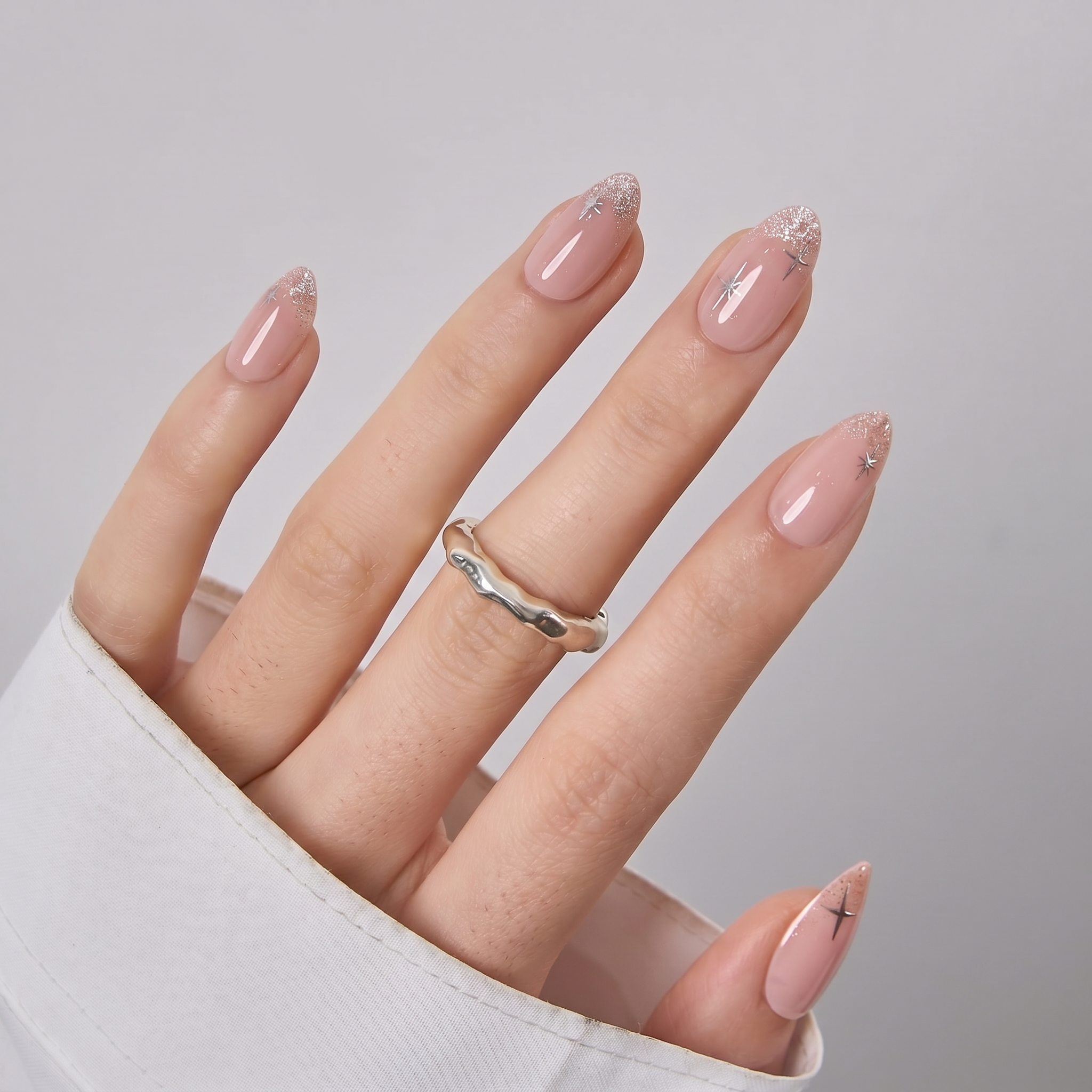 Blush Gleam S Almond short almond press-on nails
