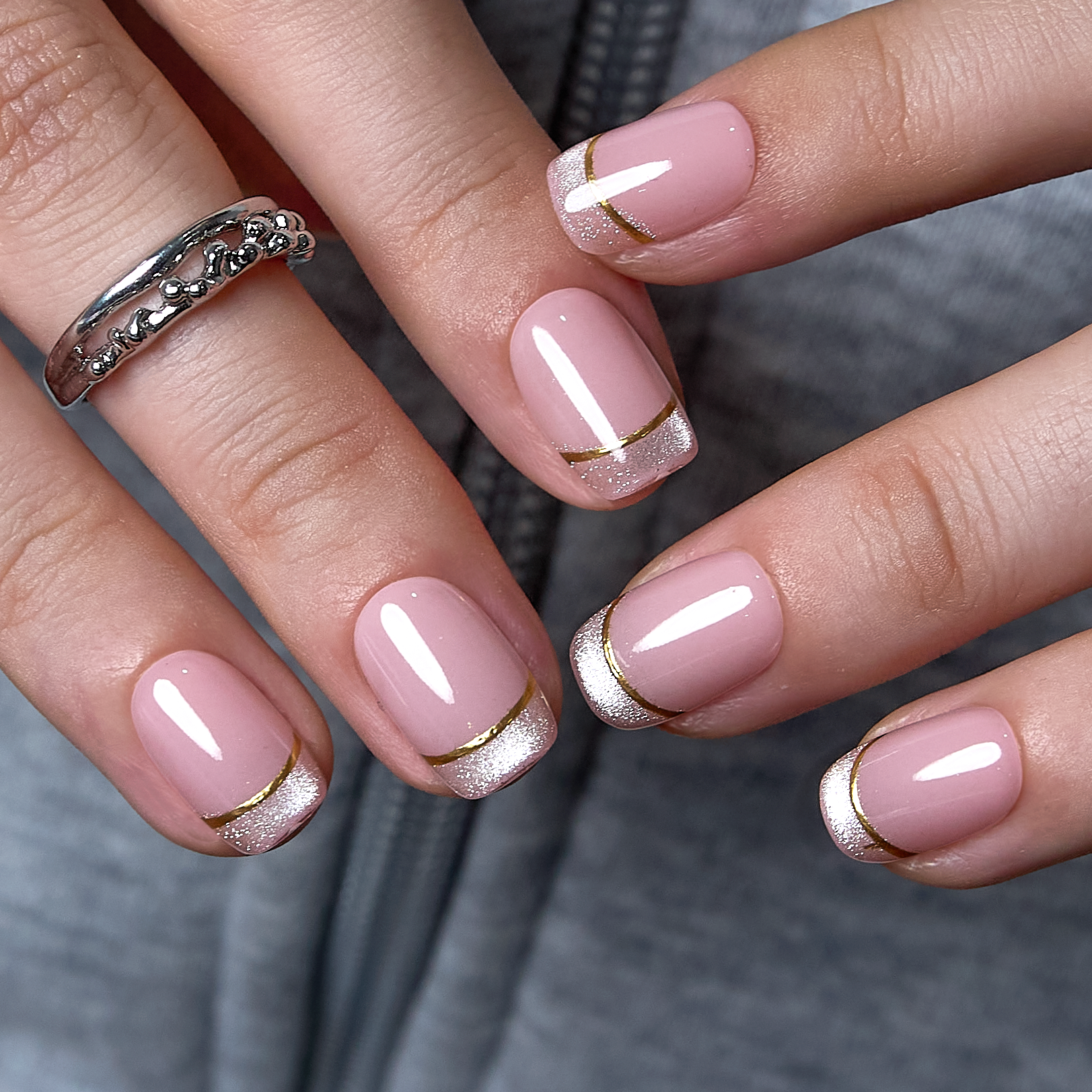 Blush Glitz short squoval nail detail
