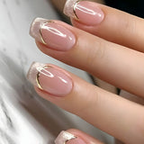 Blush Glitz short squoval press-on nails from the side