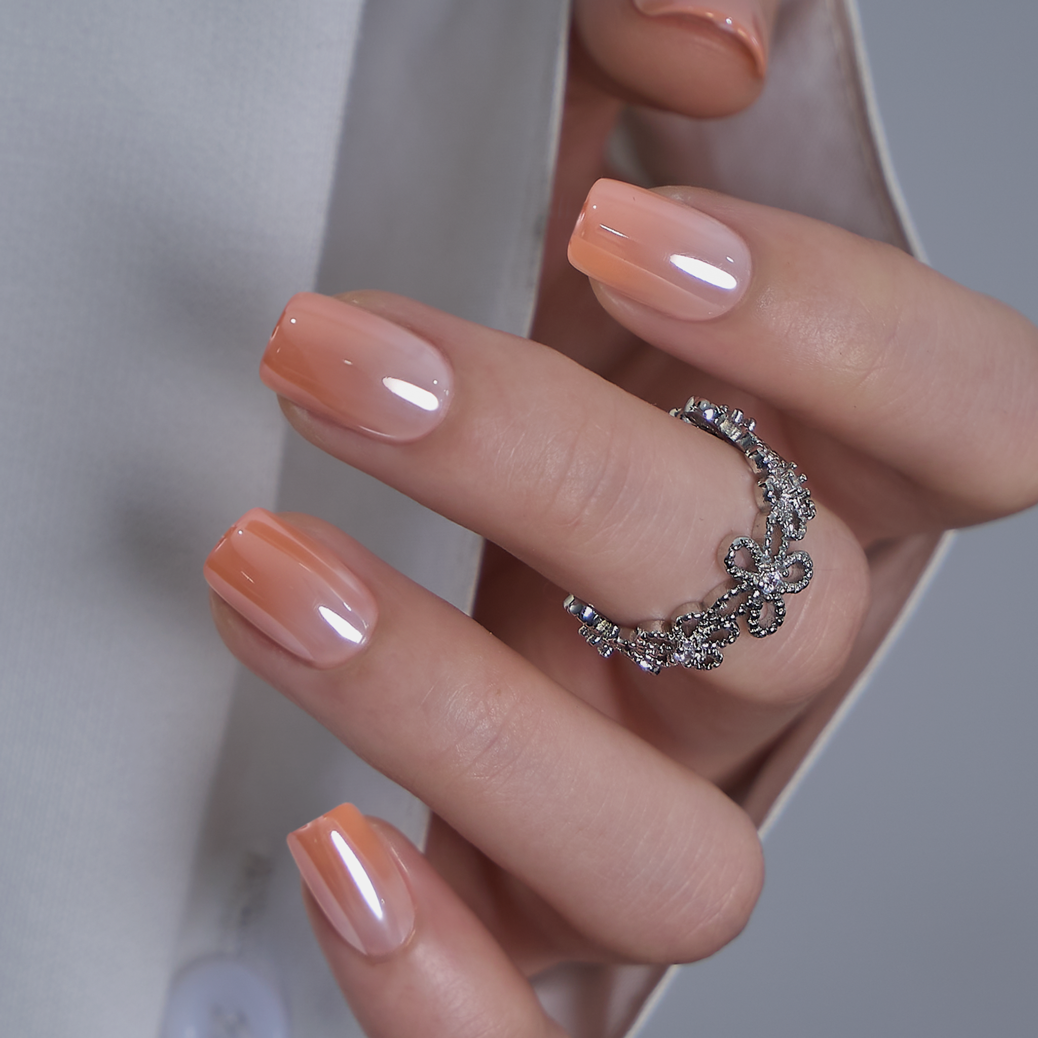 Blush Satin S Squoval short squoval press-on nails