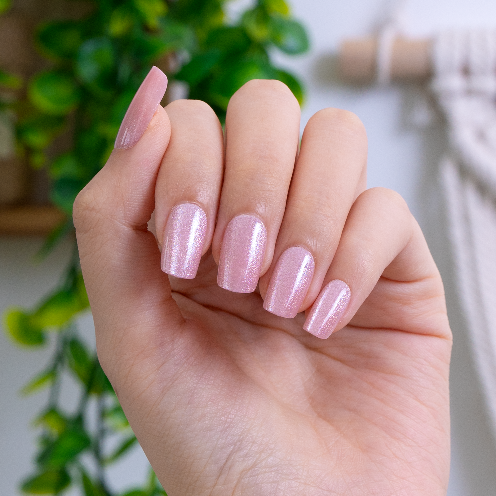 Blush Whisper medium squoval press-on nails